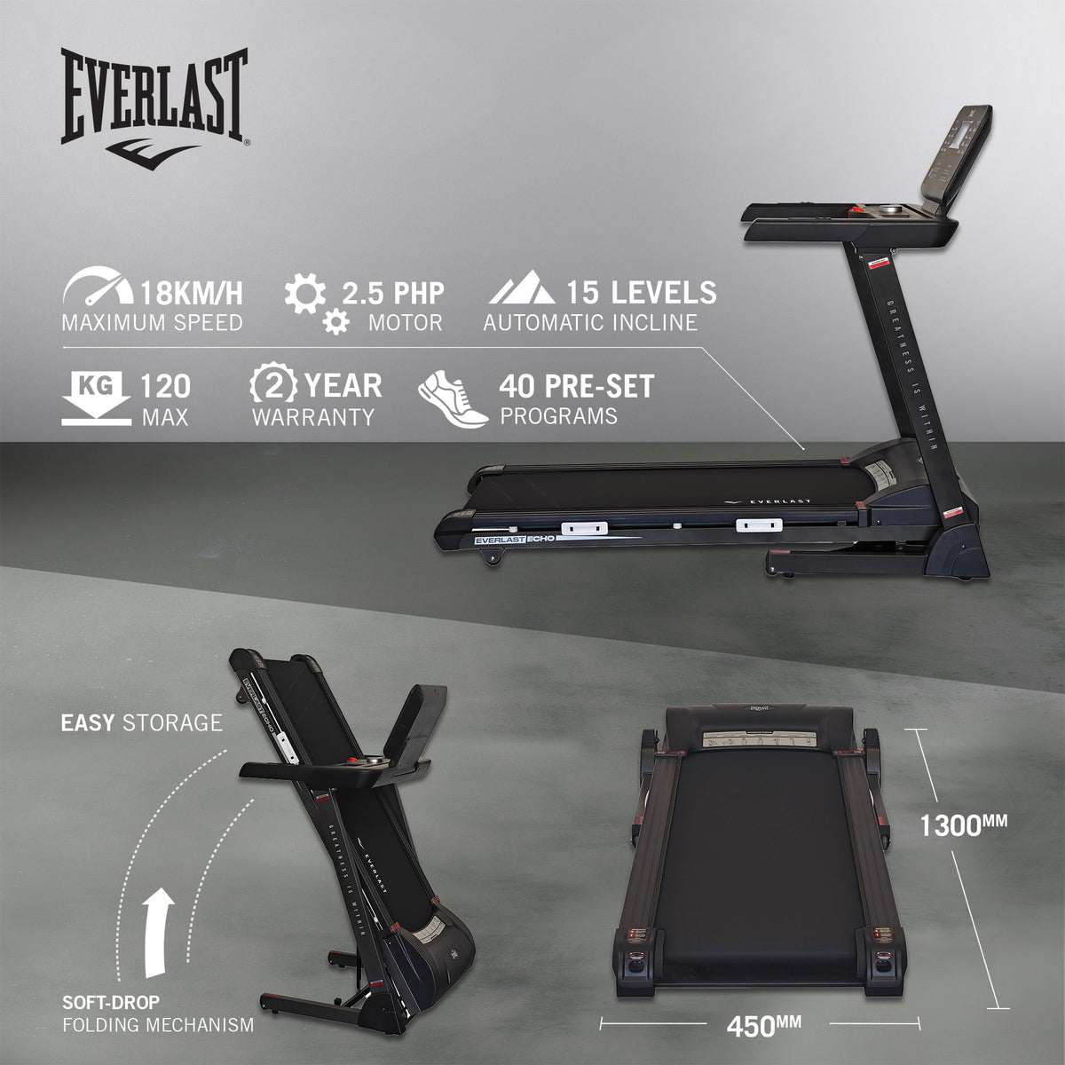 EVERLAST ECHO TREADMILL with Bluetooth Fitness Apps – Everlast