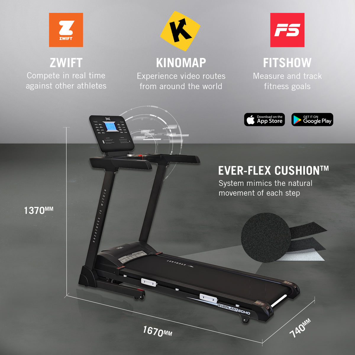 EVERLAST ECHO TREADMILL with Bluetooth Fitness Apps