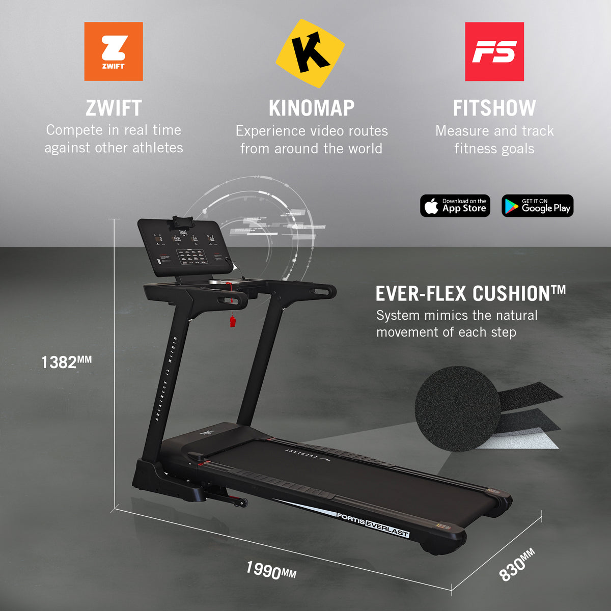 EVERLAST FORTIS TREADMILL with Bluetooth Fitness Apps – Everlast