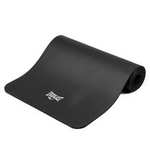 Load image into Gallery viewer, A rolled up black Everlast NBR fitness mat with a textured surface.