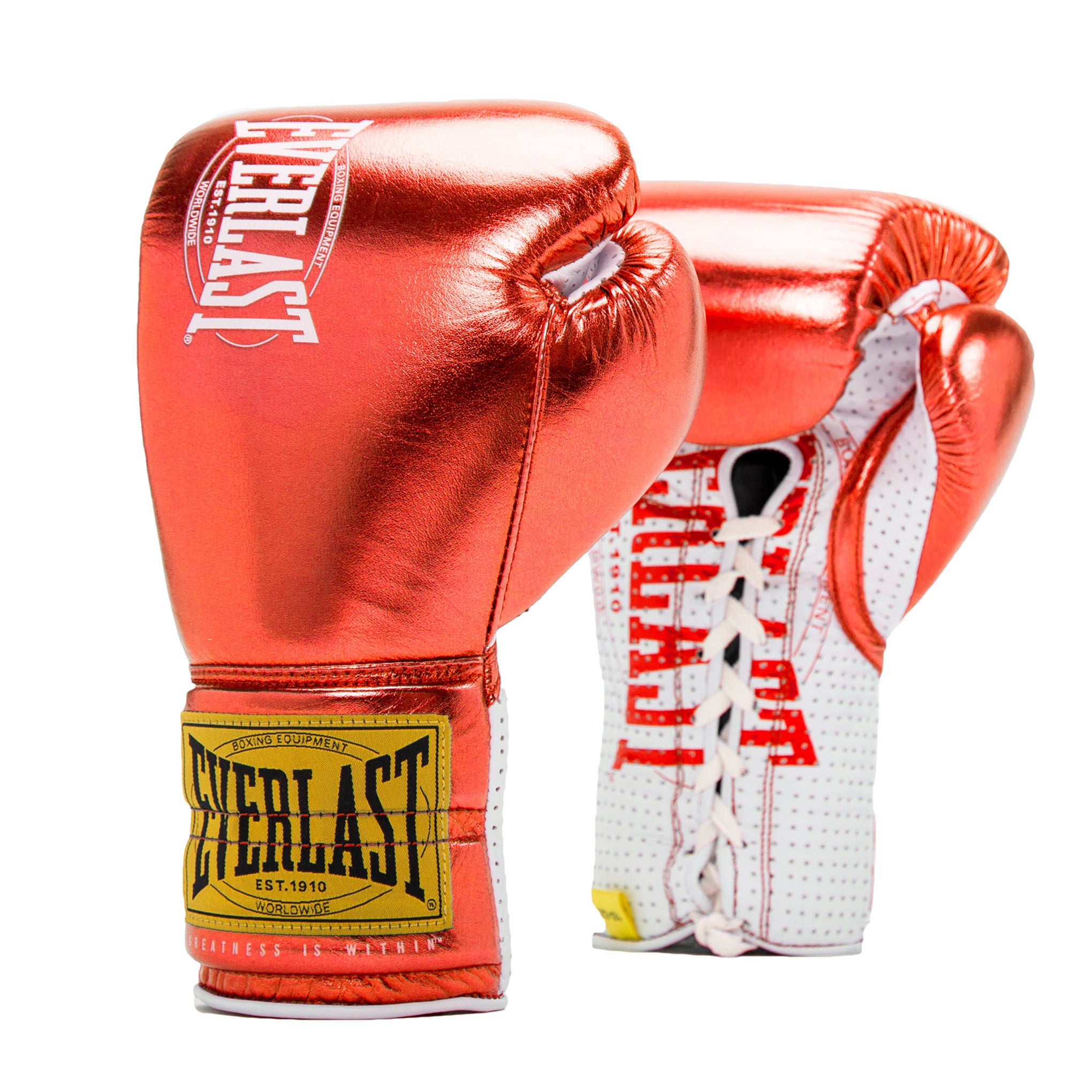 Everlast 1910 Pro Fight Leather Gloves – Metallic Red – Everlast