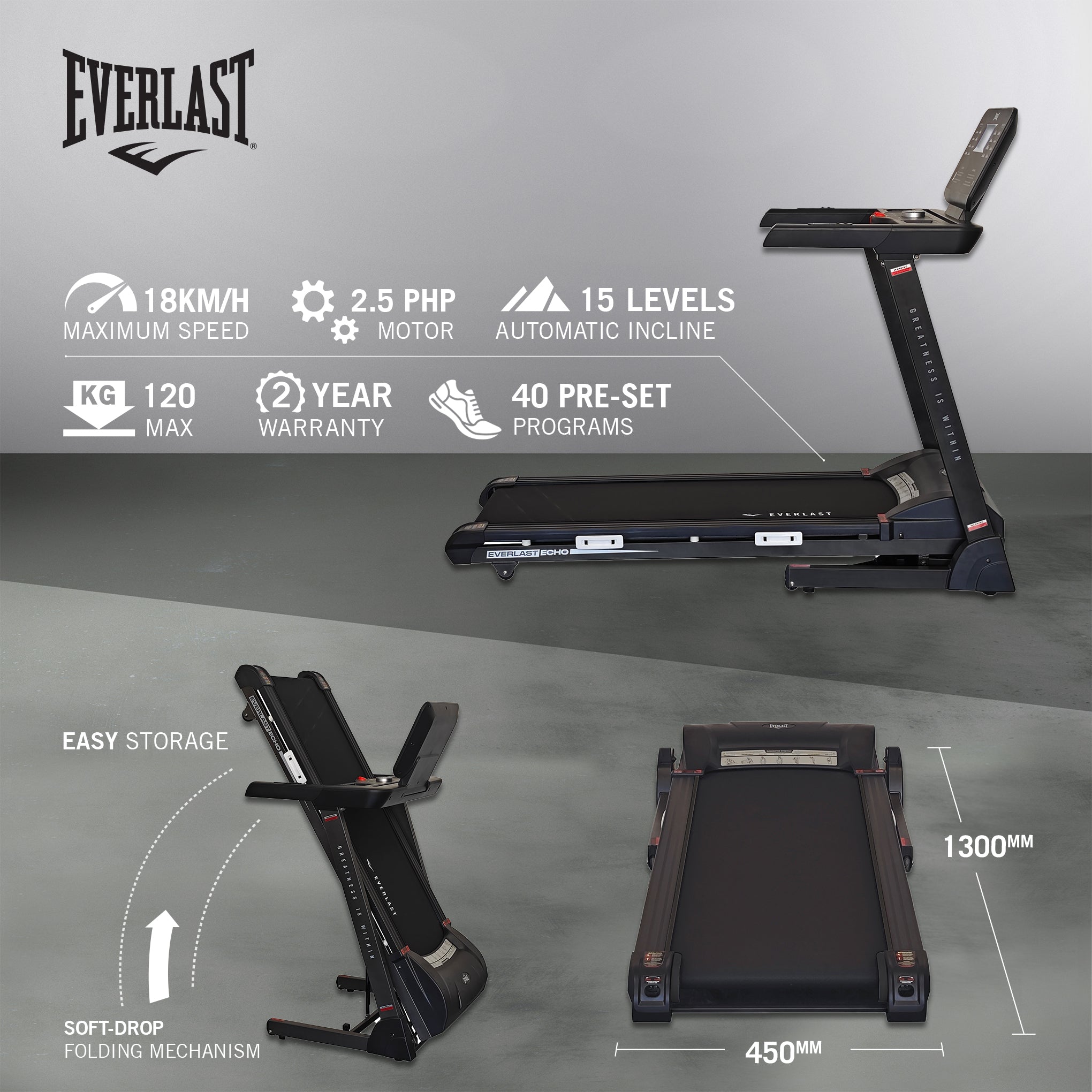 EVERLAST ECHO TREADMILL with Bluetooth & Fitness Apps – Everlast South ...